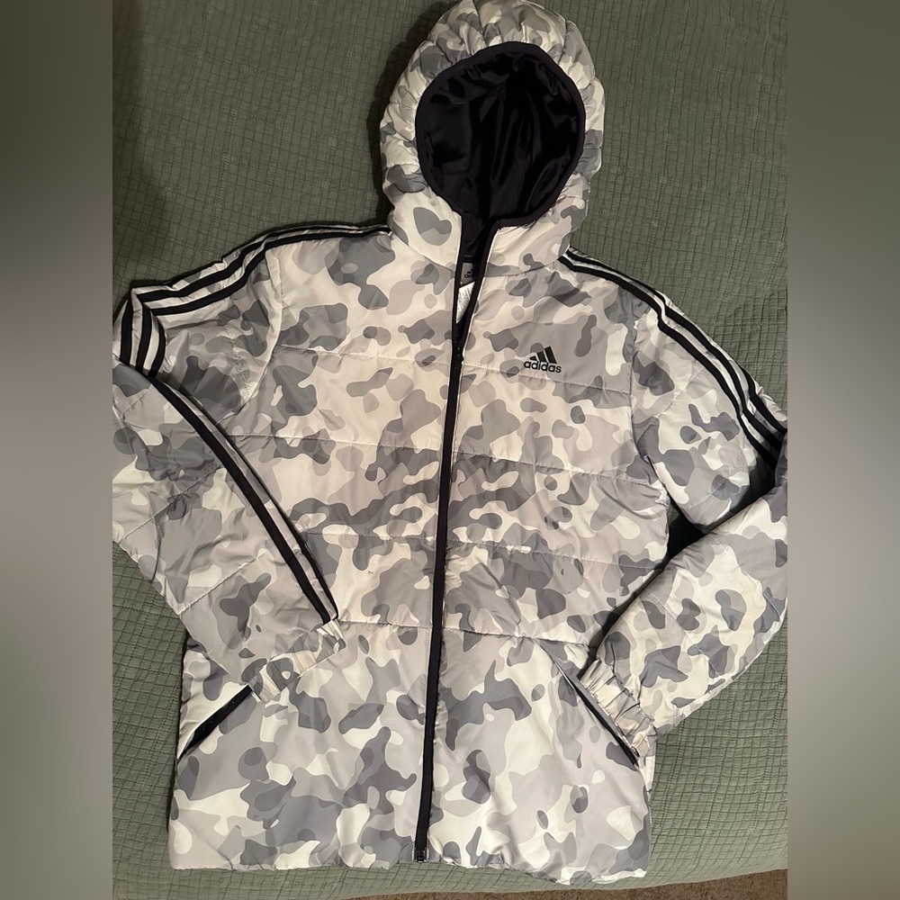 Adidas Kids Camo Puffer Jacket - Black and Gray